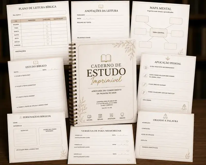 Mockup do bônus Caderno de Estudo Imprimível